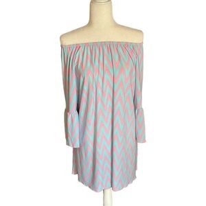 LTX Off Shoulder Chevron Print Bell Sleeve Tunic Dress Size 1XL